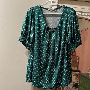 Notations Green Polka Dot Blouse Top